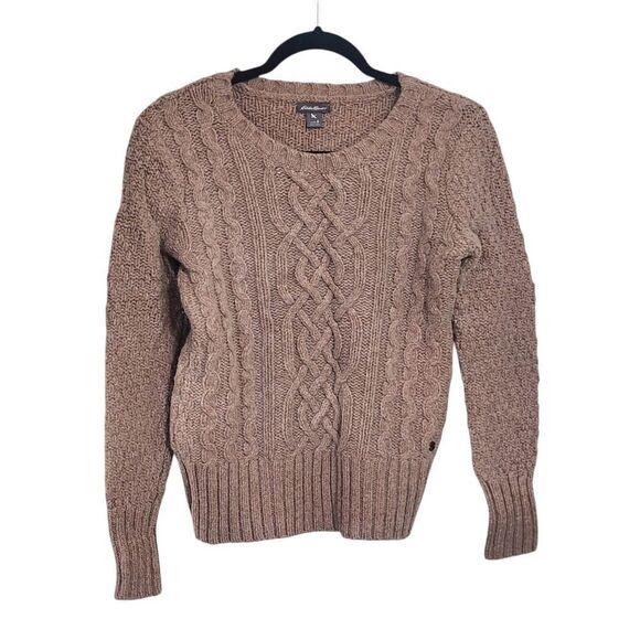 Eddie Bauer sweater tan cable knit wool blend academia Y2K grunge Goblincore S - Picture 1 of 4